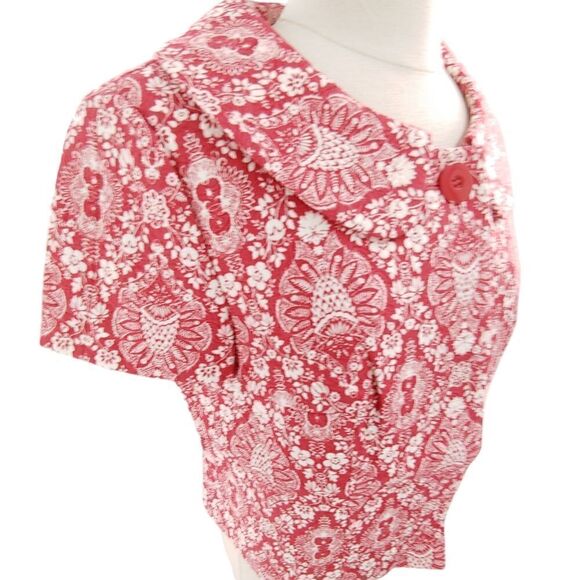 Loft red & white cotton matelasse short sleeve jacket w/ peter pan collar size 6 - Picture 9 of 15